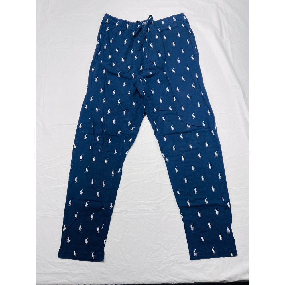 Polo Ralph Lauren Mens Large Blue Pony Print Pajama Lounge Sleep Pants Cotton